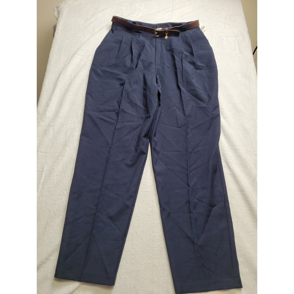 NWT Fundamental Things Trousers Women Size 16 Navy Blue Pleated Belted Vintage